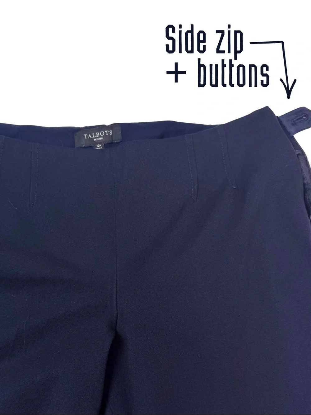 Talbots Petites Navy Blue Dress Pants | Work outfit | 12P straight leg side zip